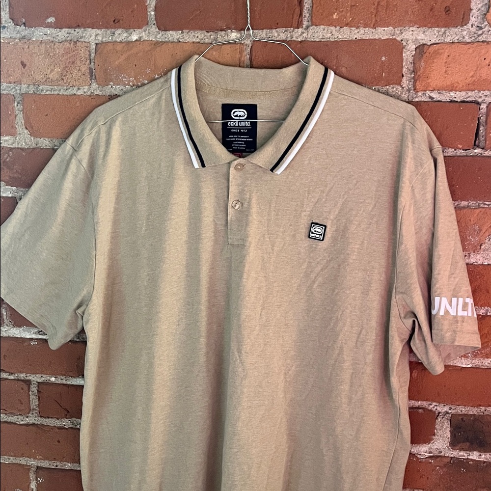 Ecko Unlimited Men's Tan Polo with Contrast Black & White Trim